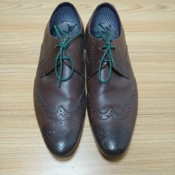 Ted Baker Dress Shoes Mens 8 US‎ Brown Wingtip Cap Toe Brogue Derby Nenoi - Picture 5 of 8